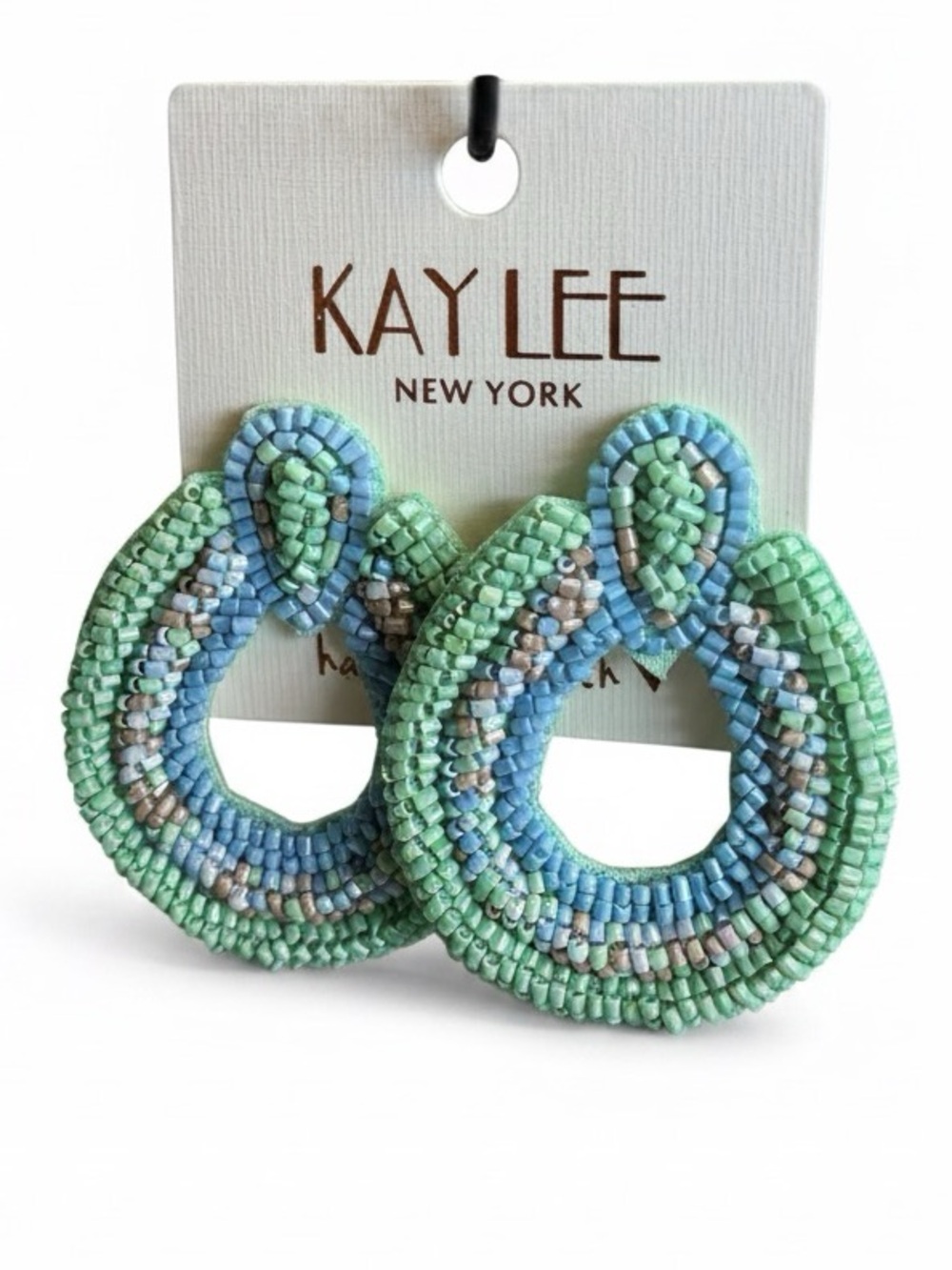 KAY LEE Blue & Green Beaded Hoop Earrings